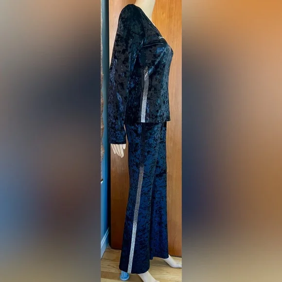 GIUSEPPE ZANOTTI 2pc Rhinestone Studded Black Velour Sweatsuit/Loungewear Sz S - Picture 5 of 11